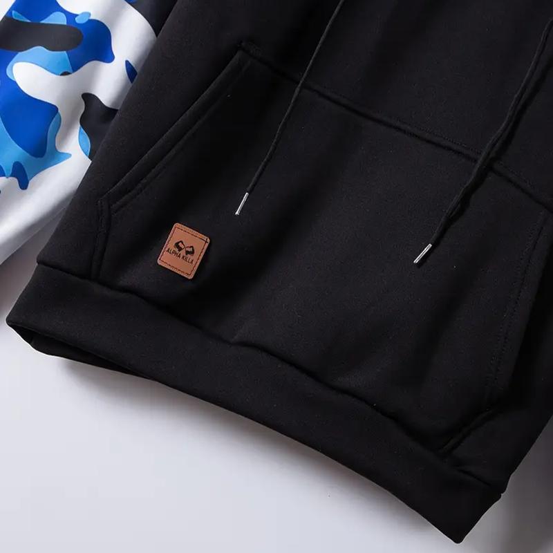 Stitching Hooded Men's Fashion Camouflage American Vintage Zipper Sweater