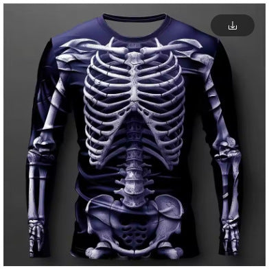 Men's Halloween 3D Skull Print Long-Sleeve T-Shirt