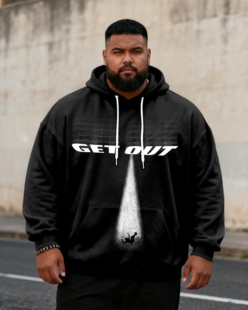 Big & Tall Men's Black & White GET OUT Graffiti-Print Hoodie
