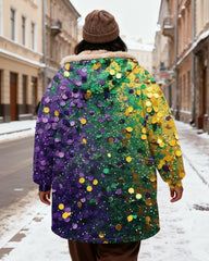 Green And Purple Sequin Gradient Printed Velvet Thickened Long Hooded Exterior