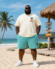 Big & Tall Men's Live Simple Coconut Print Round Neck Short Sleeve T-Shirt Shorts Set