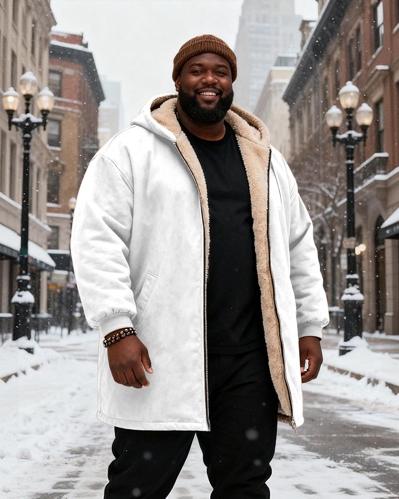 Big & Tall Men's Solid Color Velvet Thickened Long Hooded Coat