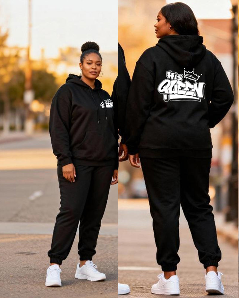 Big & Tall Couples "Her King & His Queen" Printed Hoodie Set