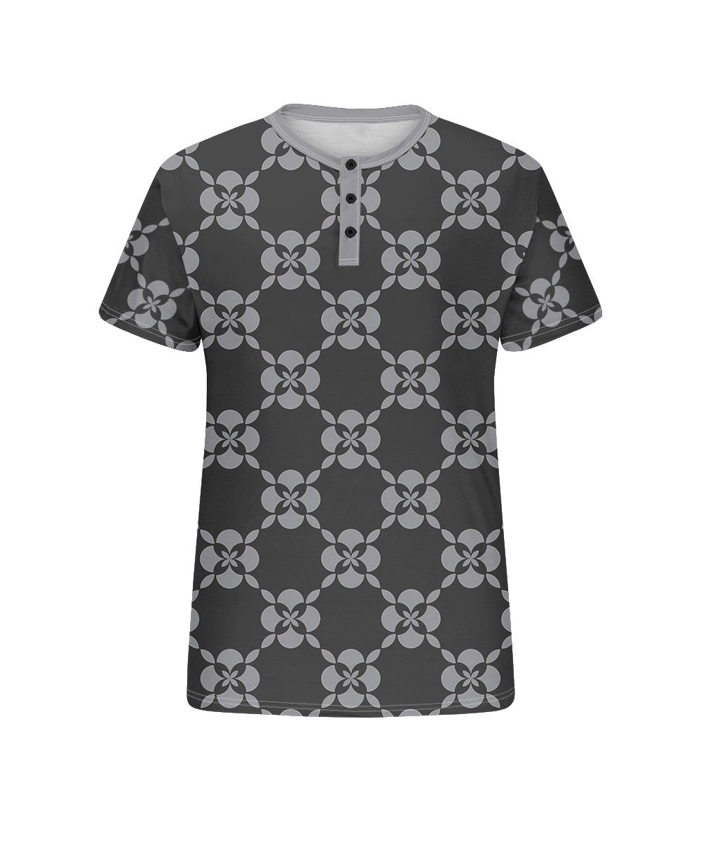 Men's Plus Size Daily Casual Black Grey Diamond Geometric Print Henry Collar Button Short Sleeve T-Shirt