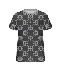 Men's Plus Size Daily Casual Black Grey Diamond Geometric Print Henry Collar Button Short Sleeve T-Shirt