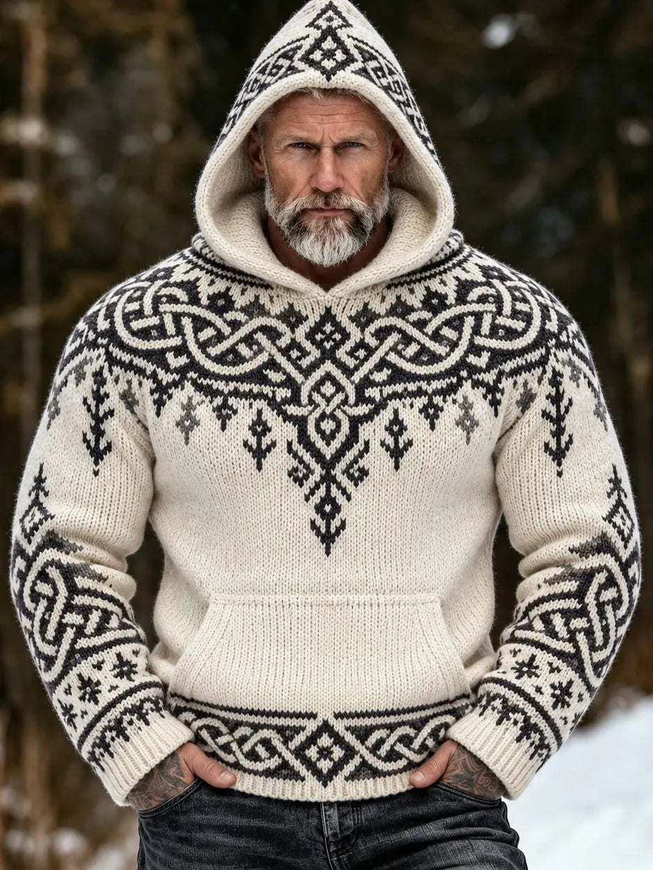 Men’s Vintage Viking Celtic Knot Print Hooded Sweater
