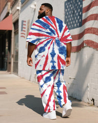 Men's Plus Size Independence Day Tie-dye Color Block Red And Blue Printed T-shirt Trousers Suit