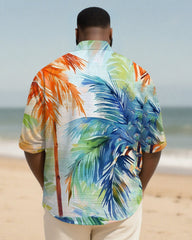 Big & Tall Men's Daily Colorful Coconut Leaf Print Long Sleeve Bamboo Hemp Texture Shirt