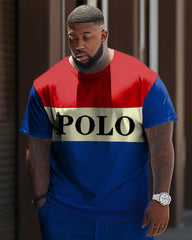 Men's Blue And Red Color Matching Star Sports And Leisure Two-Piece Set