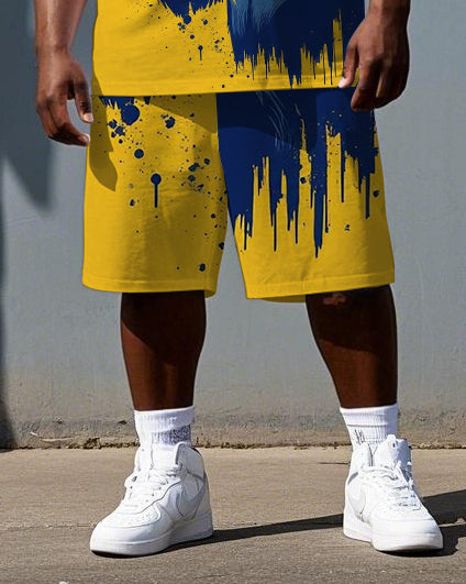 Big & Tall Men's Roaring Fighting Gorillas Printed Short Sleeve T-shirt 2-Piece Set