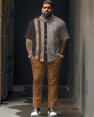 Contrast Color Geometric Classic Printed Big Men's Short-sleeved Pants Set
