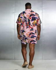 Men's Large Size Fantasy Short Sleeve Shirt And Shorts Set