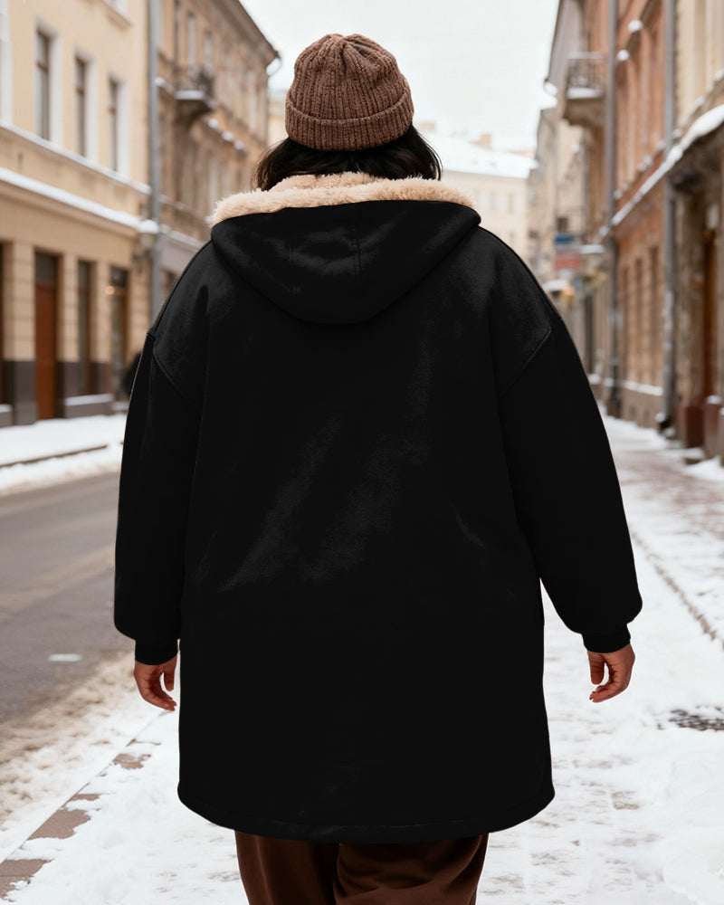 Women's Solid Color Velvet Thickened Long Hooded Coat