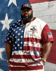 Big & Tall Men's Flag Stitching 250 Anniversary Printed Crewneck Short Sleeve T-Shirt Shorts Set