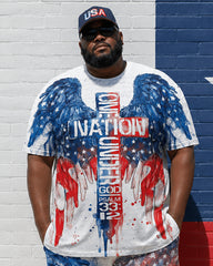 Big & Tall Men's Watercolor Wings Cross Print Round Neck Short Sleeve T-Shirt Shorts Set