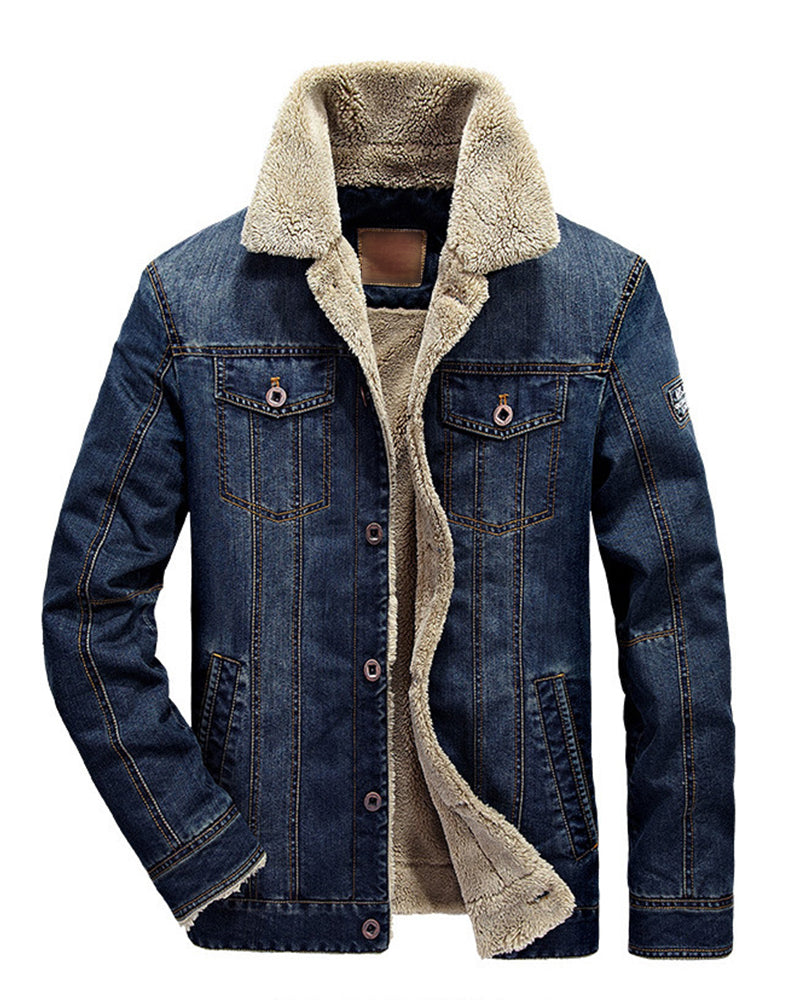 Big & Tall Men's Thickened Velvet Lapel Fur Collar Jacket Coat M-7XL