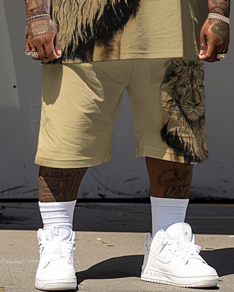 Men's Plus Size 3D Print Lion T-Shirt Shorts Set