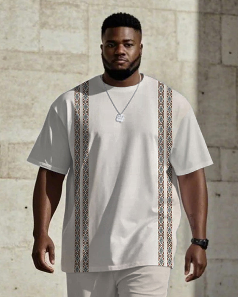 Men's Plus Size Daily Casual Ethnic Stripe Printed T-shirt Trousers Suit