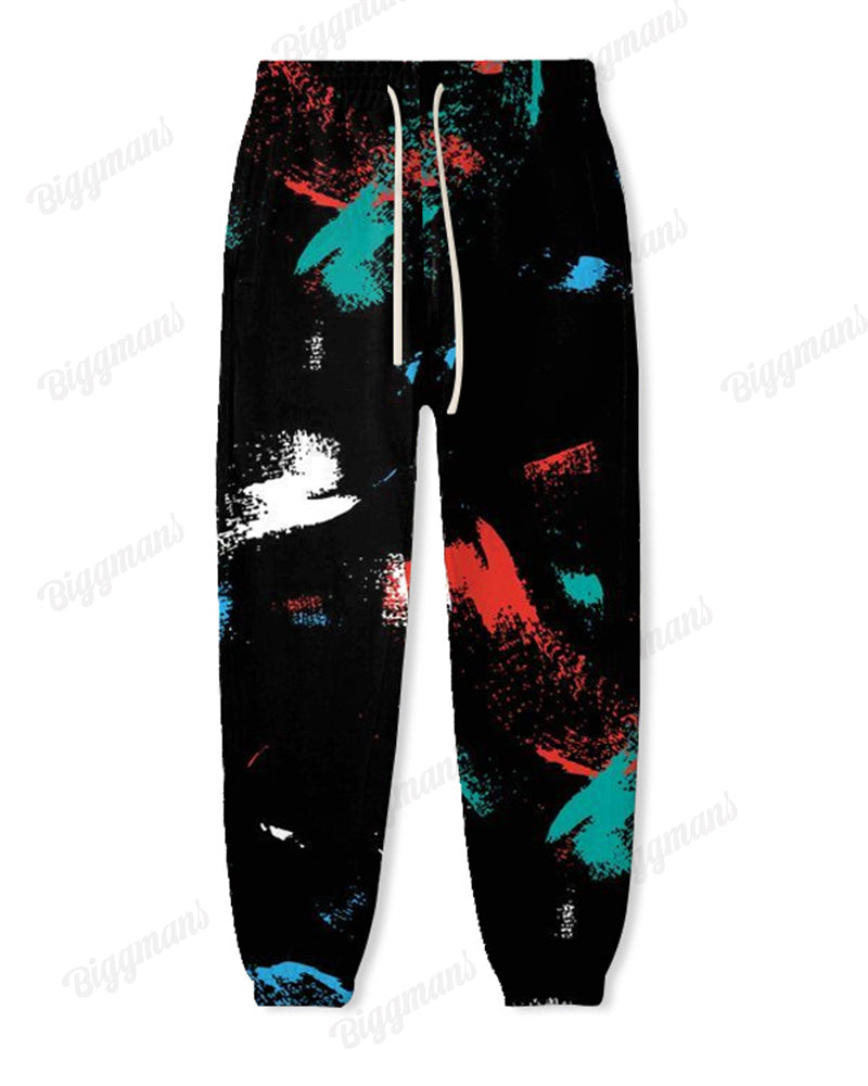 Men's Plus Size Tracksuit Color Brush Print Hoodie and Sweatpants Set