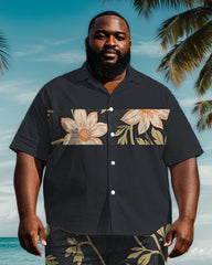 Men's Big & Tall Splicing Stripe Retro Fashion Floral Printed Short Sleeve Shirt Shorts Set