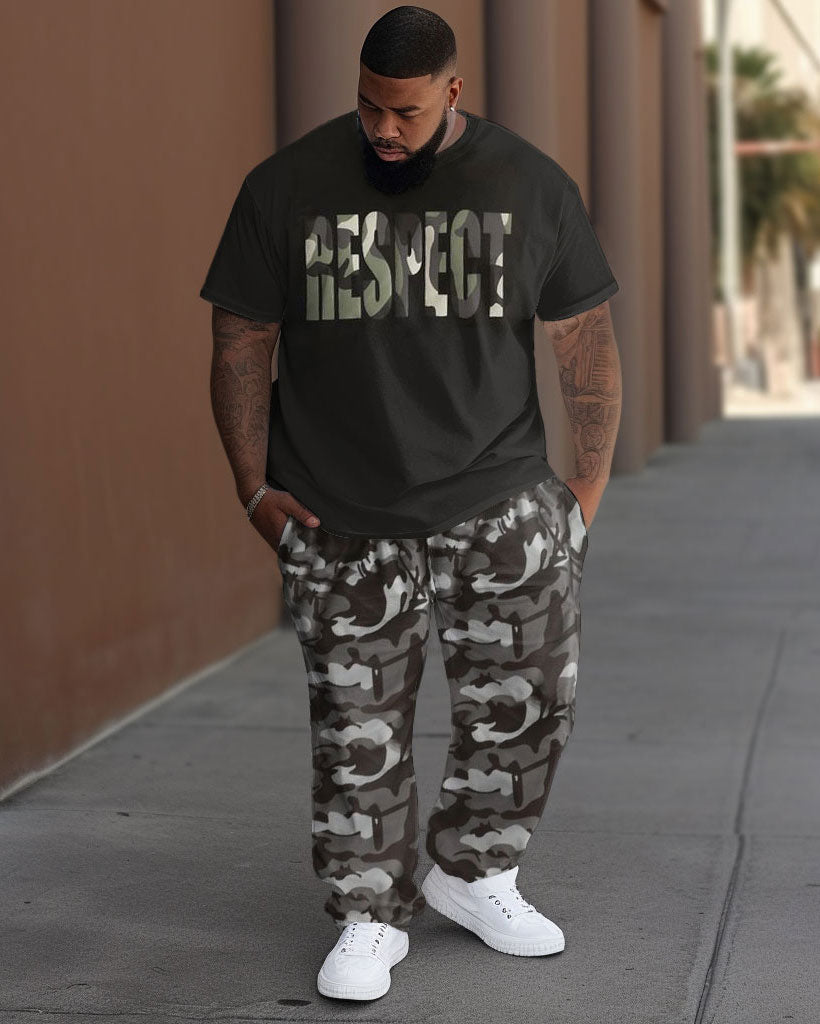 Men's Large Size Letter Respect Short-Sleeved Trousers Two-Piece Set