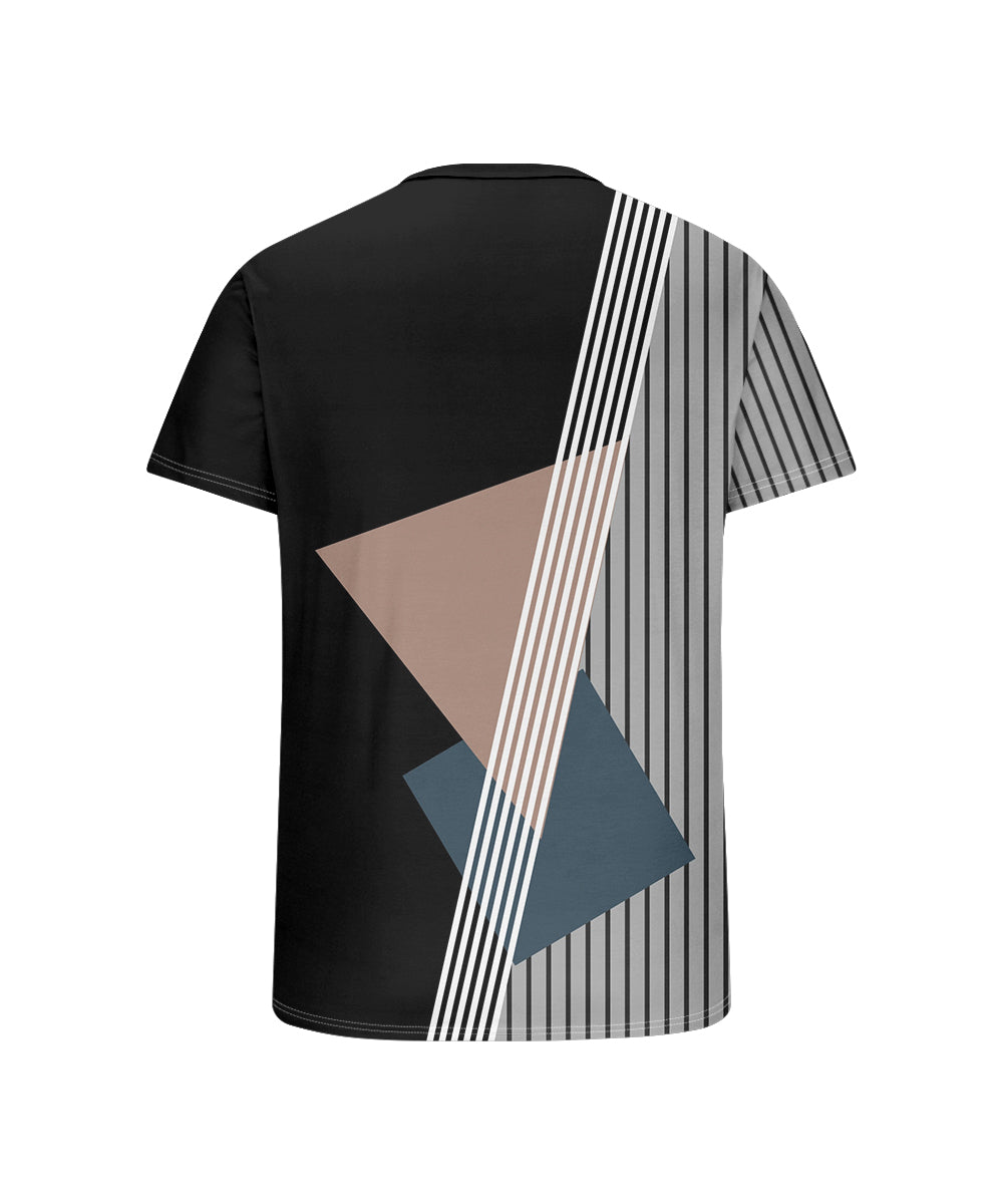Men's Plus Size Daily Casual Black Stripe Print Henry Collar Button Short Sleeve T-Shirt