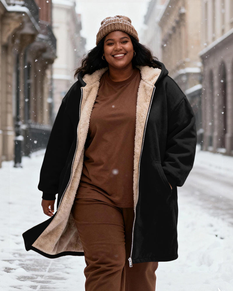 Women's Solid Color Velvet Thickened Long Hooded Coat