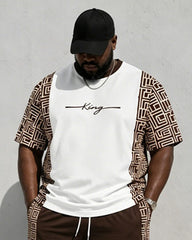Big & Tall Men's "King" Letter Printed Round Neck Short Sleeve T-Shirt Shorts Set