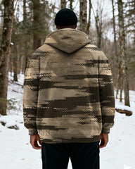 Big & Tall Men's Hunting Forest Camouflage Print Velvet Thickened Zipper Cardigan Hoodie