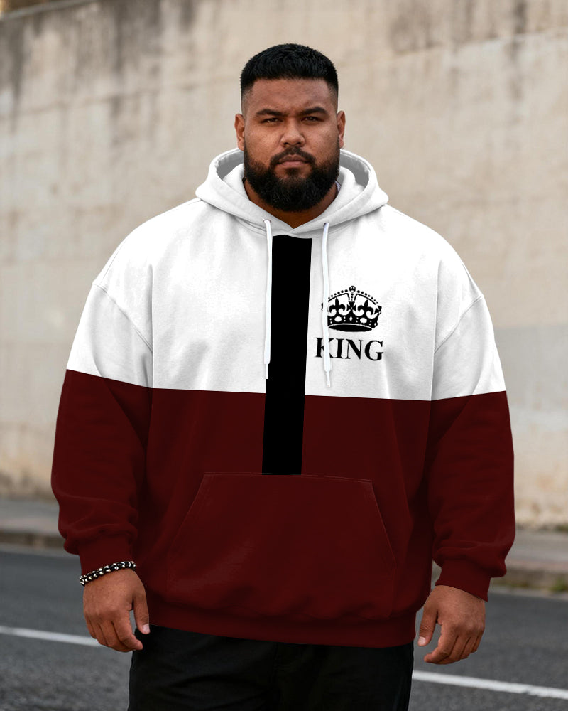 Big & Tall Men's Red & White Yellow Crown Graffiti Print Hoodie