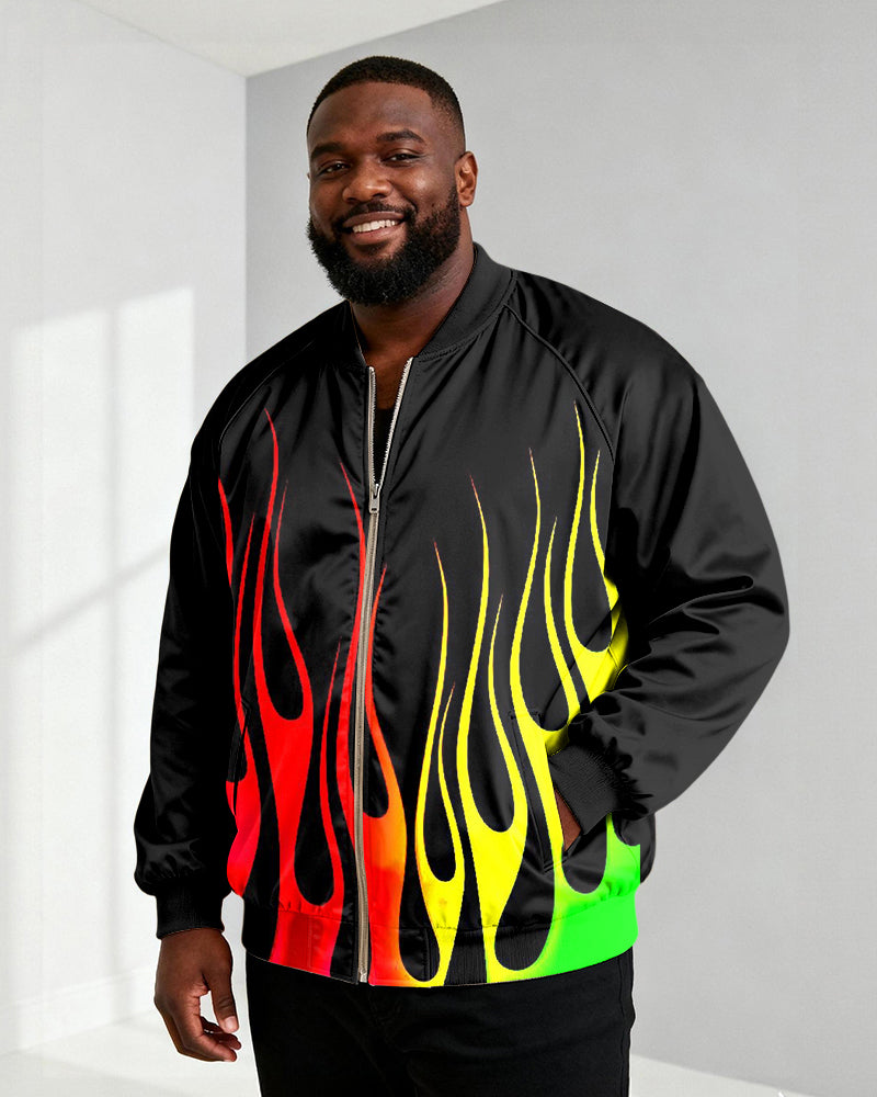 Big & Tall Men's Black Flame Print Zip Long Sleeve Jacket