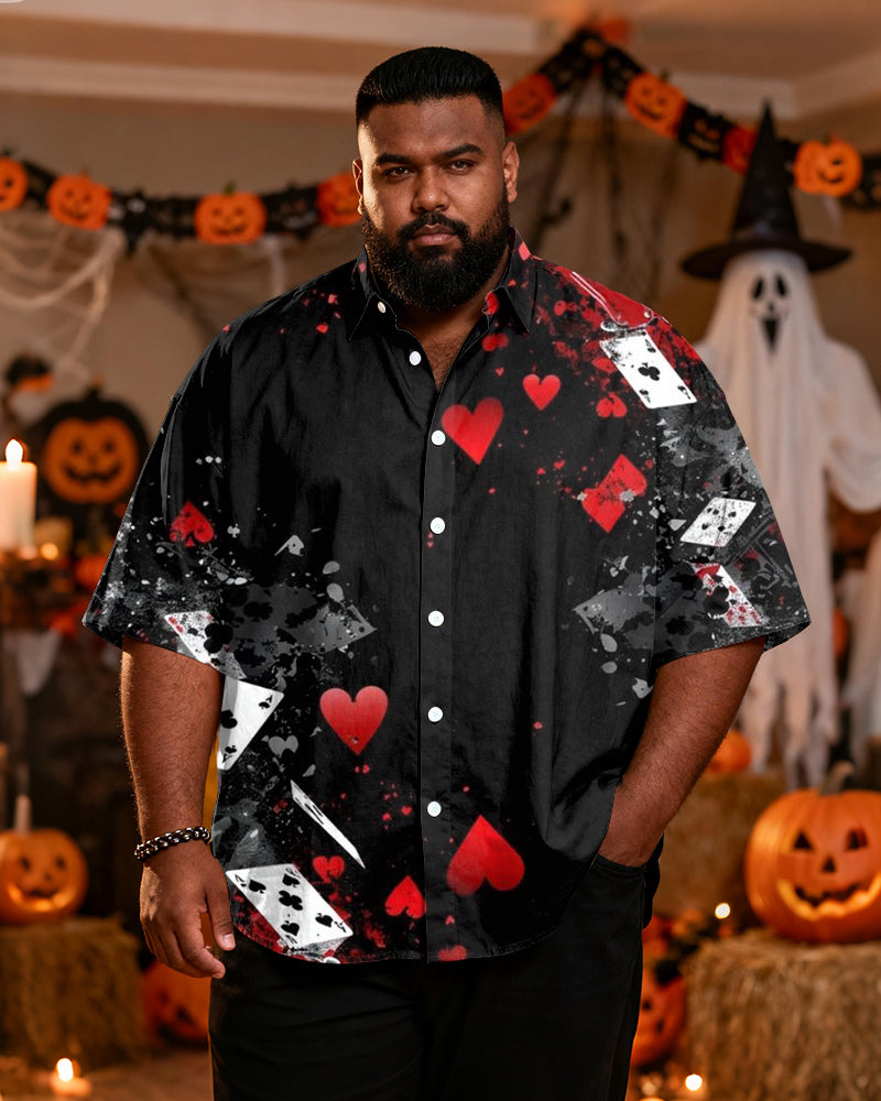 Big & Tall Men's Halloween Poker Love Print Short Sleeve Shirt