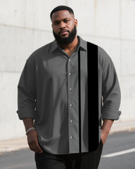 Big & Tall Men's Business Simple Striped Colorblock Printed Long Sleeve Shirt