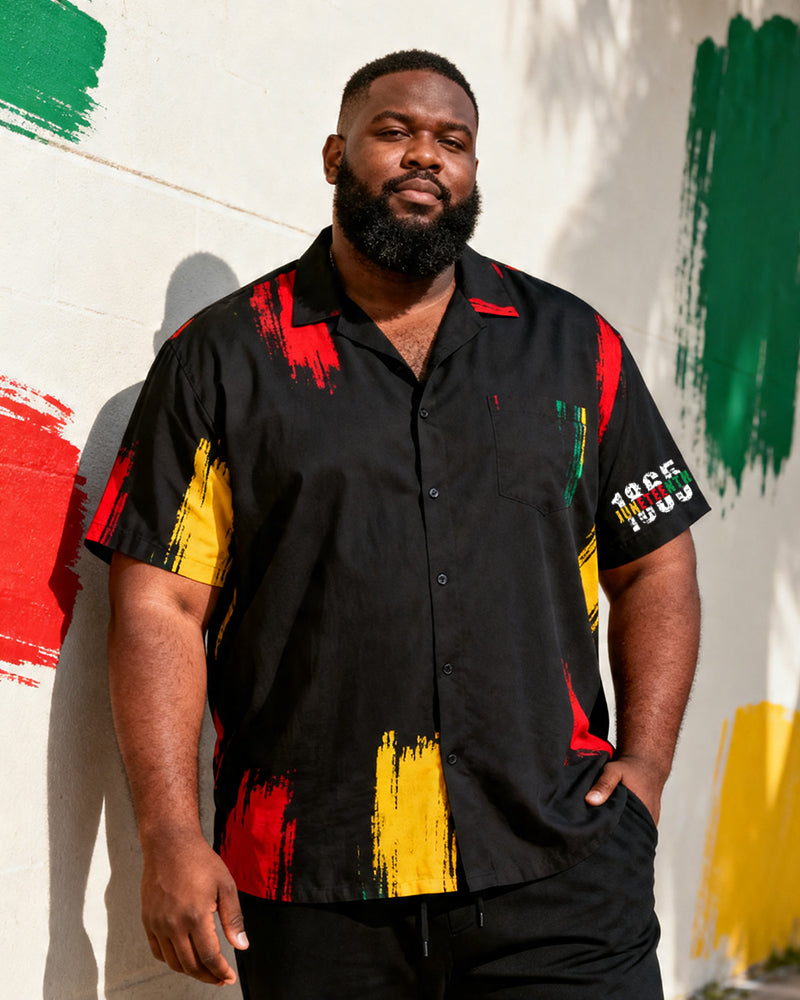 Big & Tall Men's Juneteenth1865 Stroke Graffiti Print Short Sleeve Shirt