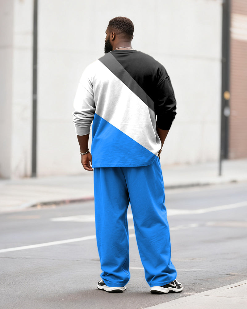 Big & Tall Men's Casual Colorblock Geometric Alphabet Print Long Sleeve T-Shirt Pants Set