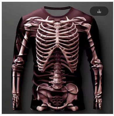 Men's Halloween 3D Skull Print Long-Sleeve T-Shirt