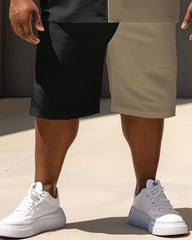 Men's Plus Size Simple Casual Color-block Printed Pocket Shirt Shorts Set