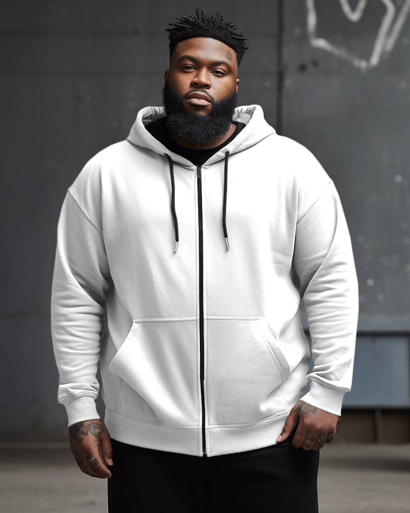 Men's Large Size Casual Street Solid Color Zipper Hoodie