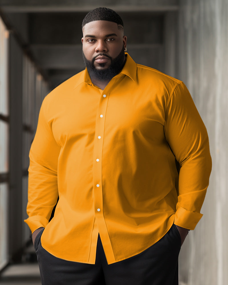 Men's Classic Casual Plus Size Solid Color Long Sleeve Lapel Shirt