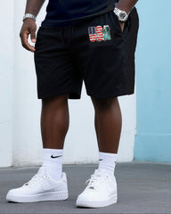 Big & Tall Men's Street Fashion Creative USA Flag Print Independence Day Crewneck T Shirt Shorts Suit