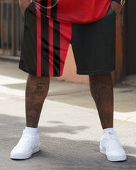 Men's Plus Size Simple Line Print T-shirt Shorts Set