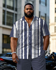 Men's Plus Size Tie Dye Stripe Effect Fog Blue Short Sleeve Shirt Pants Suit