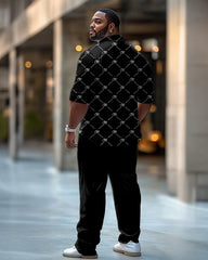 Big & Tall Men's Business Black Letter Dotted Pattern Printed Long Sleeve Shirt Trousers Suit