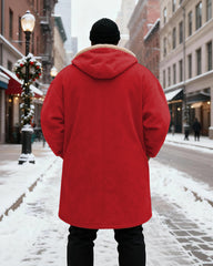 Big & Tall Men's Red DON'T STOP Believin' Santa Claus Playing Guitar Printed Velvet Thickened Long Hooded Coat