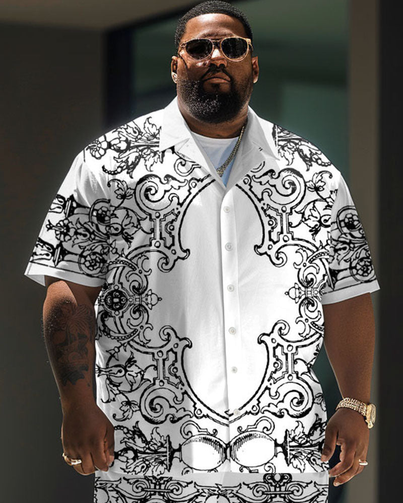 Big Men's Daily Casual Baroque Art Painting Print Shirt Shorts Set