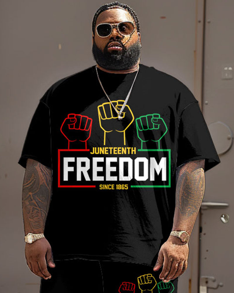 Men's Big & Tall Juneteenth Black Freedom Day Fist Print T-Shirt Shorts Set