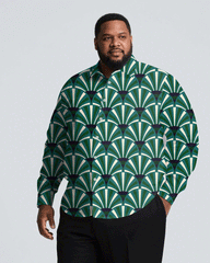 Men's Plus Size Business Green Court Pattern Style Printed Long Sleeve Shirt Trousers Suit