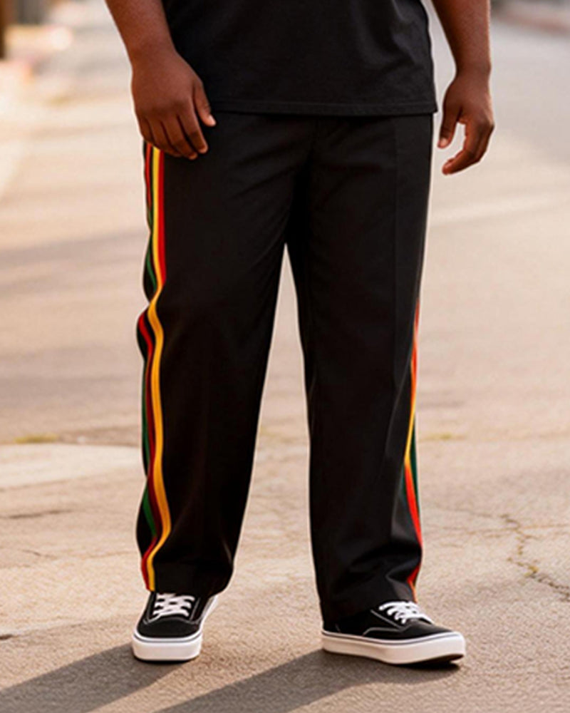 Big & Tall Men's Green And Black Contrast Striped Printed T-Shirt Pants Set