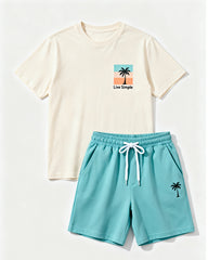 Big & Tall Men's Live Simple Coconut Print Round Neck Short Sleeve T-Shirt Shorts Set