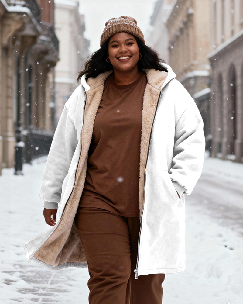 Women's Solid Color Velvet Thickened Long Hooded Coat